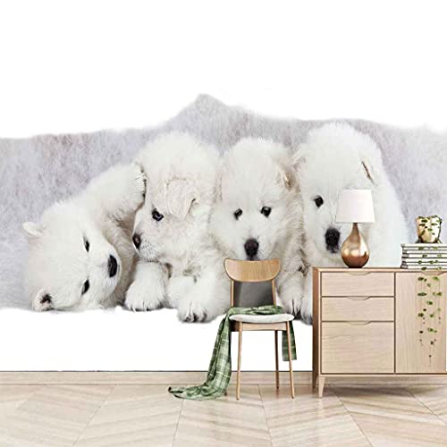 Papier peint 3D chiot blanc décor mural salon chambre 200x140 - 2
