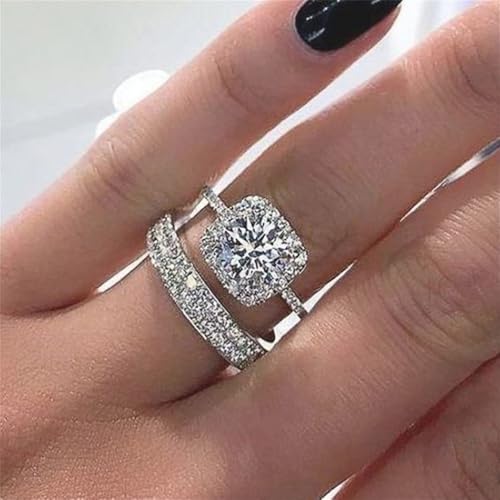 Luxury 2Pcs/Set Wedding Rings Female Brilliant Cubic Zirconia Finger Accessories for Anniversary Party