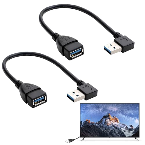 2 cables de datos de extensión USB 3.0, extensor USB corto de 90 grados macho a hembra, cable extensor de ángulo izquierdo y derecho, velocidad de transferencia de datos de 5 Gbps para unidad flash