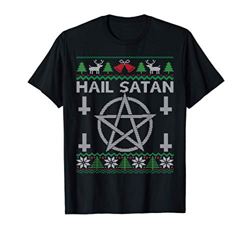 Hail Satan Ugly Christmas Pajamas Satanic Death Metal Goth Camiseta