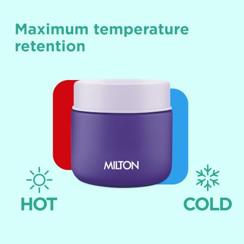 Image of Milton Grab N Go 350 Thermosteel Vacuum Insulated Food Jar|Hot & Cold Thermal Flask|Double Walled|Leak Proof|Ideal for carrying Soup, Khichdi, Sweet Corn to Office, School & Travelling, 350 ml, Purple