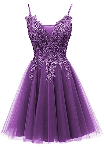 Homecoming Dress Tulle Prom Dress Lace Prom Dresses Short Homecoming Dresses Purple