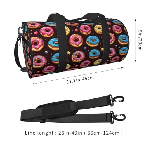 Cartoon Colorful Donuts Print Travel Duffle Bag, Sports Gym Bags for Women Men, Carry On Weekender Overnight Personal Item Travel Bags2