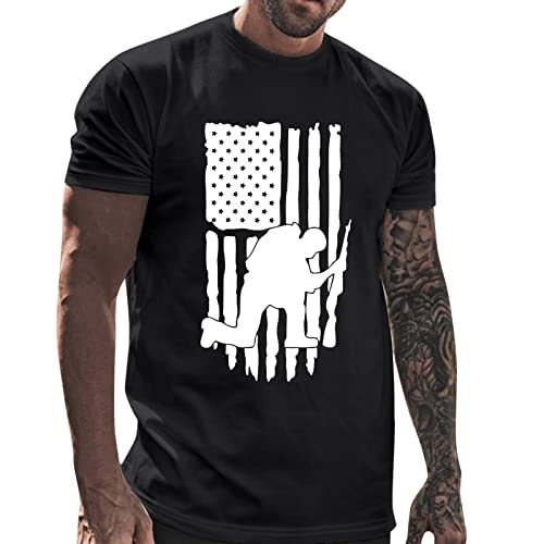 Big And Tall T Shirts For Men Male Spring And Summer Independence Day Celebration Casual Vintage Distressed Partial Black #TOP12