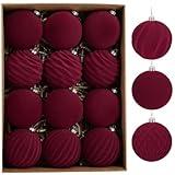 Adornos navideños burdeos, 12 piezas de adornos de terciopelo burdeos, adornos de bolas de Navidad de terciopelo burdeos, adorno navideño burdeos, bola colgante para árbol de Navidad para decoración