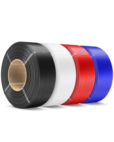 Image of SUNLU 4KG PLA Plus Filament Refill 1.75mm, 1000g PLA+ Filament Bundle 4 Packs, 3D Printer Filament Refill for Reusable Spools, Fit for Most Brand Spool. 1KG /Roll, Black+White+Red+Klein Blue