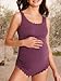 Summer Mae Ribbed Maternity One Piece Swimsuit Scalloped Cut Out Pregnancy Bathing Suit Square Neck Swimwear Plum XX-Large
