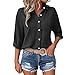 Womens Blouse Tops Plus Size Fashion Solid Color Button Lapel 3/4 Length Sleeves Loose Comfy Dressy Casual Shirts Black Small