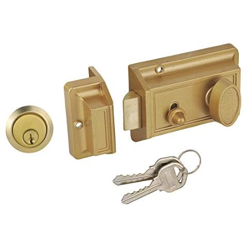 Sumbin Night Latch Lock Zinc Cylinder with Latch Bolt Gold Finish Cover