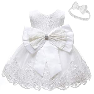 Baby Girls Ruffle Lace Backless with Headwear,Bowknot Flower Dresses Pageant Party Wedding Baby Girl Christmas Dress