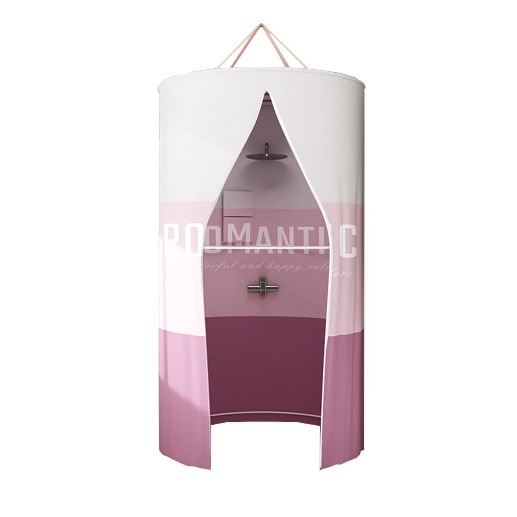 Duschvorhang Rund Runder Polyester Hängender Wärmedämmungs-doppelter Reißverschluss Duschvorhang, Runder Verdickter Wasserdichter Badezimmer Duschvorhang(Pink,100X200CM)