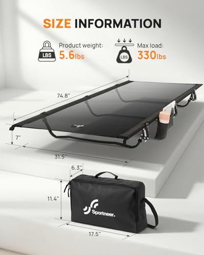 Sportneer Feldbett Klappbett Campingbett, 80cm Ultra Breit Feldbett XXL Campingliege Faltbar Leicht bis 150kg für Zelten Wandern… – Ansicht 3