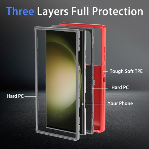 Coque Samsung S23 Ultra rouge et gris avec protections d'écran et d'objectif intégrées