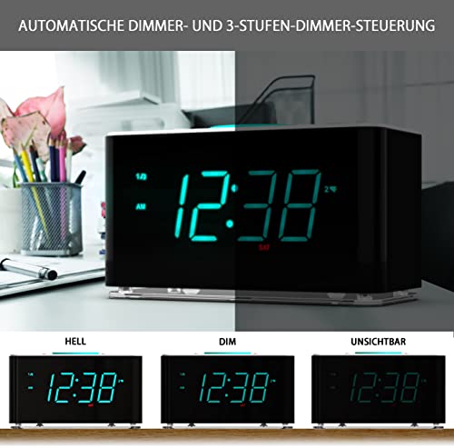 Wekkerradio met 15 Watt ultrasnel draadloos opladen, Bluetooth, USB-poort, dubbel alarm, slaaptimer, snooze, dimmer, FM-radio, cyaan LED-nachtlampje en 1,4-inch display iTOMA CKS207 - Image 6