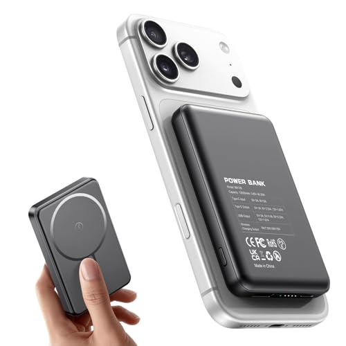 Power Bank 12000mAh for MagSafe, QC4.0 22.5W PD20W USB C Output Fast Charging, Magnetic Portable Charger Secure Wireless for iPhone 17/16/15/14 Series, AirPods, and More