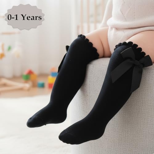 Image of SYGA Baby Long Socks Cotton, Over The Knee, No Tightness, High-Top, Bow Pattern