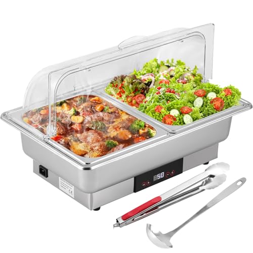 YUCHENGTECH 9L Chafing Dish Buffet Elettrico Scaldavivande per Buffet In Acciaio Inox con Regolazione della Temperatura e Coperchio Trasparente, per Catering, Matrimoni, Ristoranti