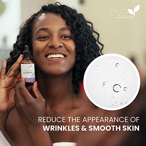 Eva Naturals Organic Castor Oil (60ml) - Promotes Hair, Eyebrow and Eyelash Growth - Diminishes Wrinkles and Signs of Aging - Hydrates and Nourishes Skin - 100% Pure - Cold Pressed, Premium Quality