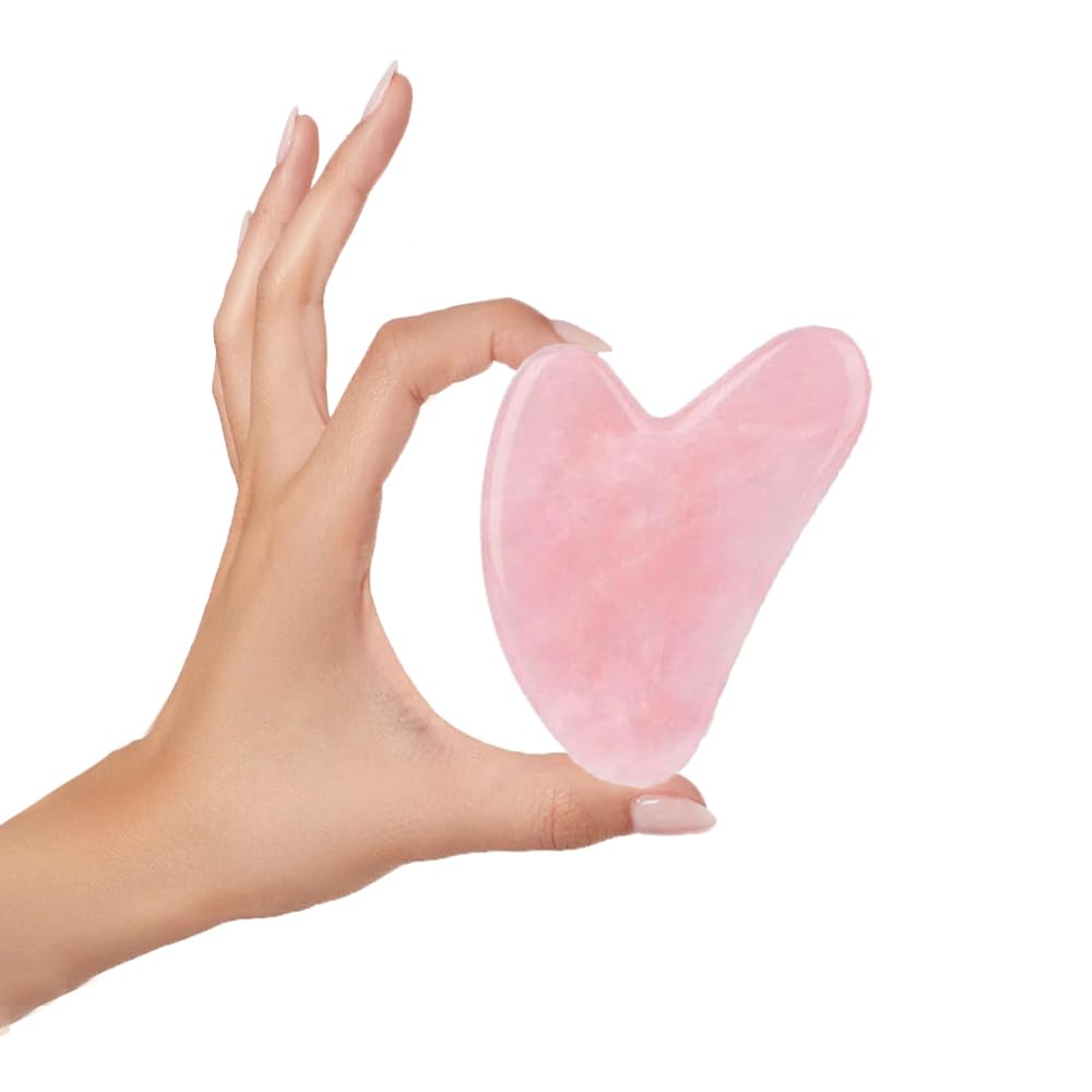 AMERTEERGua Sha Facial Tools - Natural Rose Quartz Stone Guasha Tool, Manual Massage Sticks For Jawline Sculpting And Puffiness Reducing, Jawline Shaper, Gua Sha Scraping Massage Tool, Skin-Care Gift