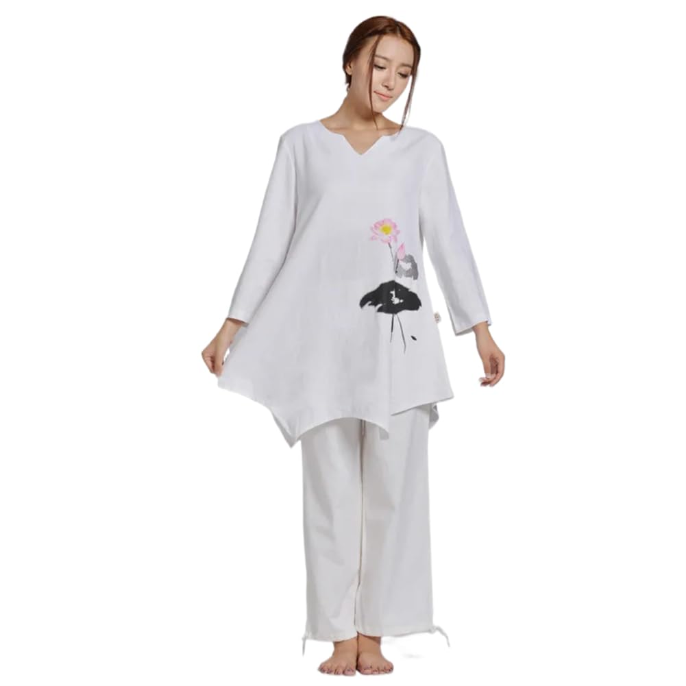 Women Yoga Tai Chi Set Linen Loose Sweatshirt Martial Arts Kungfu Casual Activewear