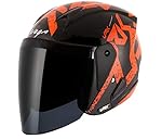 Vega Lark Victor ISI Certified Gloss Finish Lightweight Open Face Helmet for Men and Women with Long Clear Visor(Black Orange, Size:M)