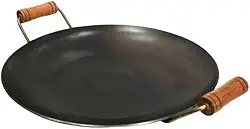 Disco De Arado Tacho Porções Em Geral Alça de madeira 45cm total para Churrascos Familiares, Festas e Refeições em Grupo, Prático e Decorativo