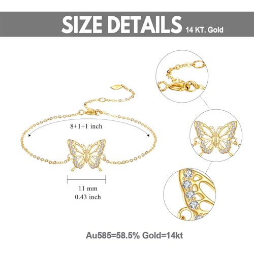 Image of DOVRAN 9K /10K /14K Gold Butterfly /Dragonfly /Hummingbird Bracelet for Women Real Yellow Gold Animal Bracelet Jewelry Birthday Gifts for Mom Wife