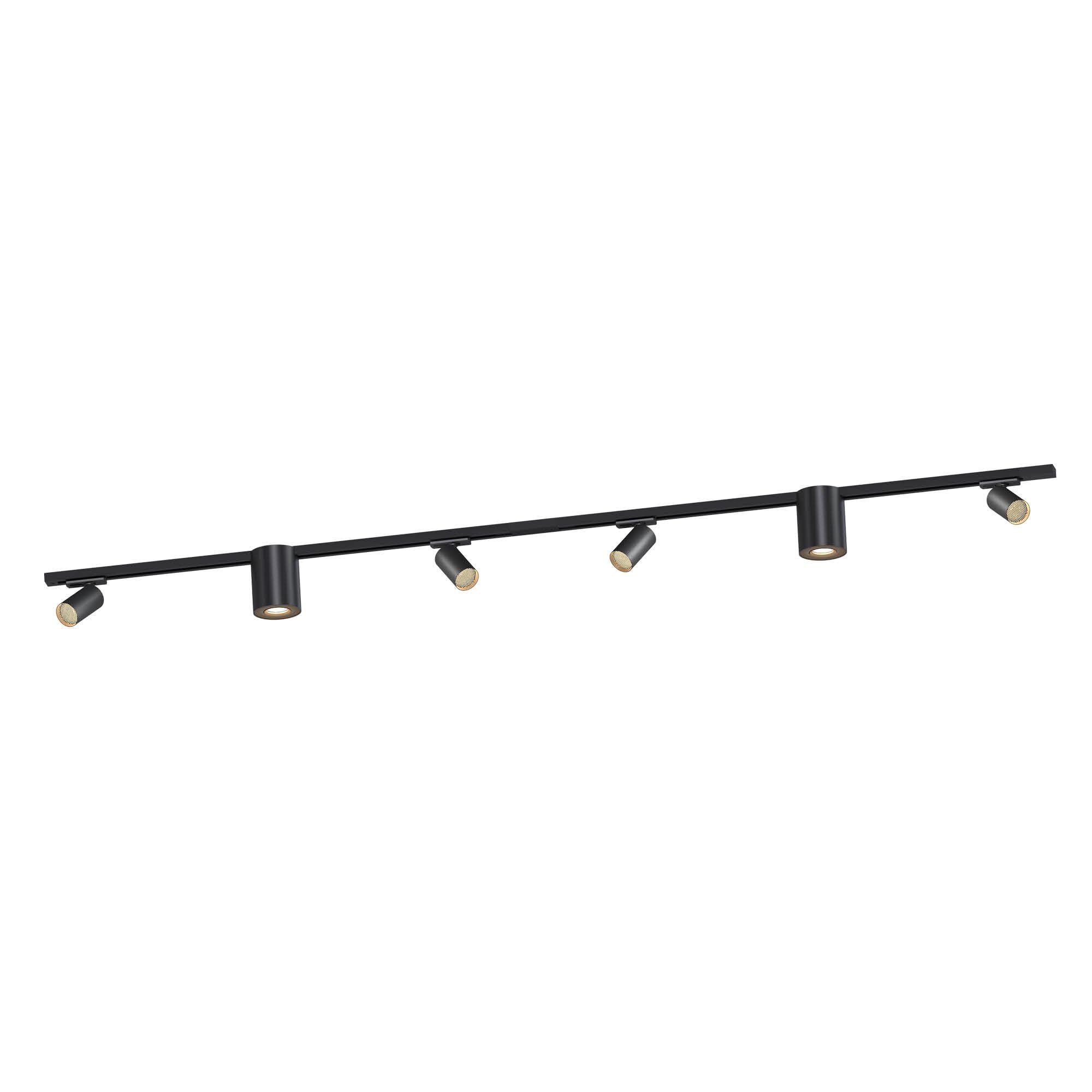 Ledvion - Sistema de rieles iluminacion, 2m, Carril Monofasico, Sin bombilla GU10, Negro, 6x spot GU10 orientabili, Lampara techo, plafon led techo cocina