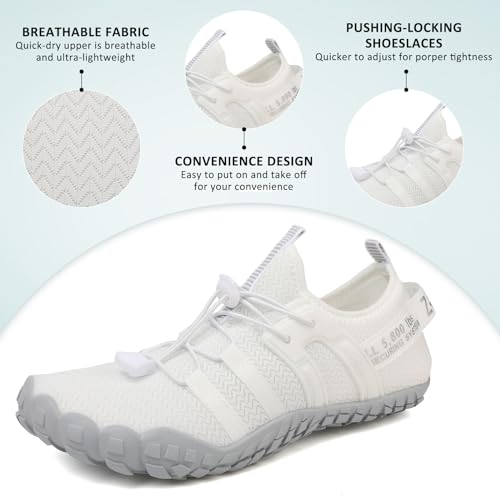 ziitop Wasserschuhe für Damen und Herren Barfußschuhe Unisex Badeschuhe Schnell Trocknend Strandschuhe Leicht Fitnessschuhe Weich Surfschuhe Poolschuhe für Tauchen,Surfen,Wandern,Yoga(Weiß Grau,39EU)