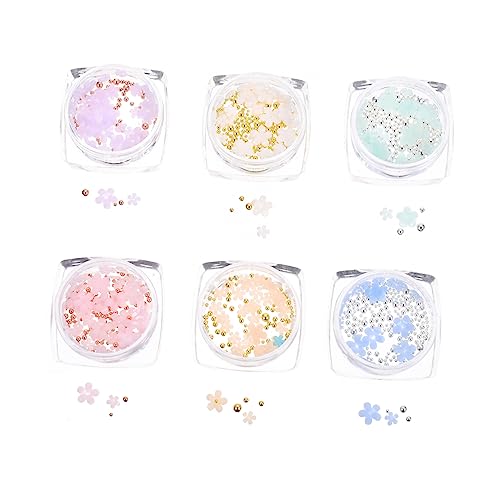 VICASKY Nail Charms for Nail Art 6 Pack 3d Flower Manicure Ornaments Light-up Effect