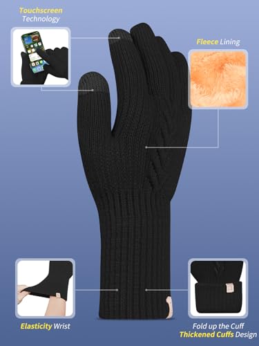 UKNOWISA Handschuhe Winter Damen, Doppelte Thermo mit Fleecefutter Touchscreen Strick wollhandschuhe Laufen Radfahren Fahren für Damen Herren