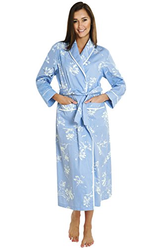 Alexander Del Rossa Women's Lightweight Cotton Kimono Robe, Summer Bathrobe, Medium Blue