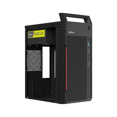 Ant Value VM5P Mid-Tower Computer Case/Office Cabinet - Black | Support Micro ATX, ITX | Built-in 3X USB Ports and Pre-Installed Power Supply