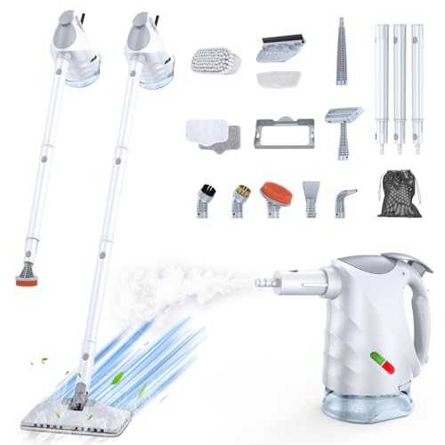 ScrubWiz Limpiador de vapor 10 en 1, fregona de vapor y limpiador de vapor de mano desmontable con tanque de agua de 320 ml, calentamiento rápido de 10 segundos, vaporizador portátil para cocina, piso