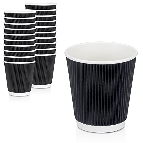 Einweg-Kaffeetassen - 284 ml, schwarz, doppelwandig, isoliert, gerippte Hülle, To Go Kaffeetassen - Kraft-Heißgetränke-Becher für Schokolade, lebensmittelecht und umweltfreundlich, 50 Stück Cover