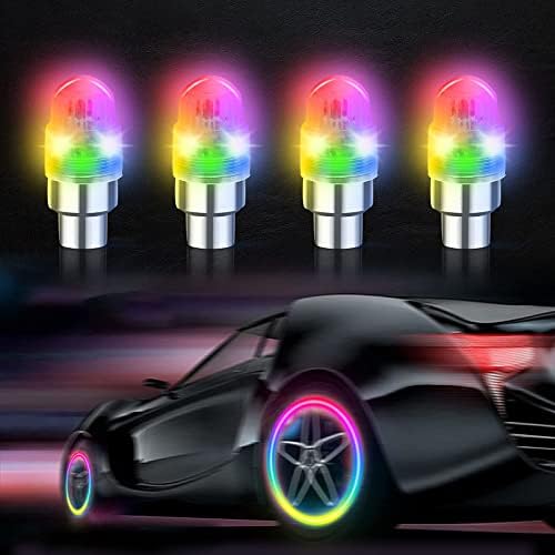 JUPIZEUS LED Flash Tire Lights,IC Light Sensitive,2 Lamp Beads More Flash, Colorful Wheel Lights,for Car Motorcycle Cart Truck,Waterproof,Motion Activated,fit in Woods/Schrader valve (4 PCS)