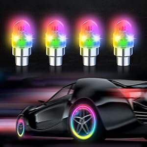 JUPIZEUS LED Flash Tire Lights,IC Light Sensitive,2 Lamp Beads More Flash, Colorful Wheel Lights,for Car Motorcycle Cart Truck,Waterproof,Motion Activated,fit in Woods/Schrader valve (4 PCS)