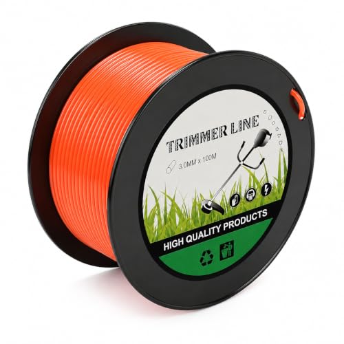 Image of Nylon Trimmer Line, 3.0mm x 100m Orange Round Strimmer Line Cord, PA6 Replacement Brush Cutter Thread for Lawn Trimmer, Grass Cutting, Lawn Edges, Weeds, Garden and Yard