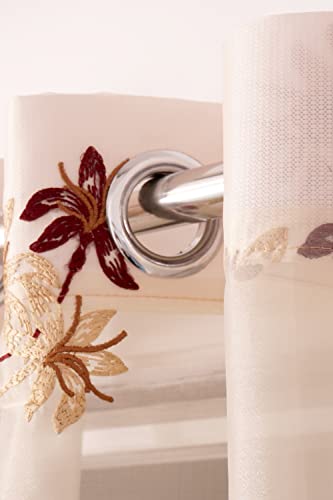 Image of (5 Ft Tissue Curtain with Embroidery 3 Flower Design|Grommet Curtains Window Curtain| Window Single Curtain Golden&Red for Home 152L X 121W Centimeters
