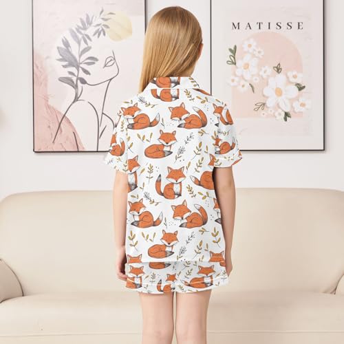 ALAZA Fox Leaves Pajamas Satin Pajama Set Short Sleeve Button Down Sleepwear4