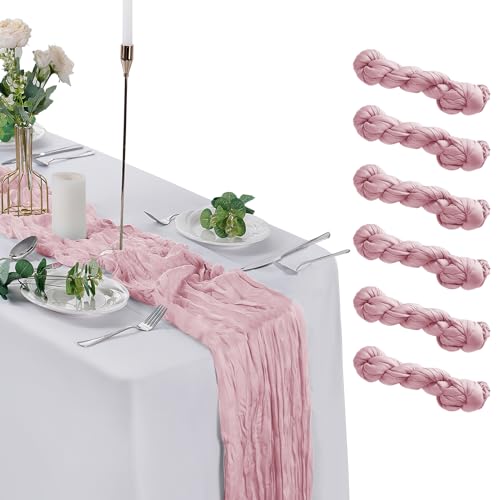 flohar 6 Pack Cheesecloth Table Runner 9ft,17 x 108 inch Gauze Table Runner Rustic Romantic Wedding Runner for Wedding Bridal Shower Fall Decoration,Pink by flohar - Used condition - US$15.64