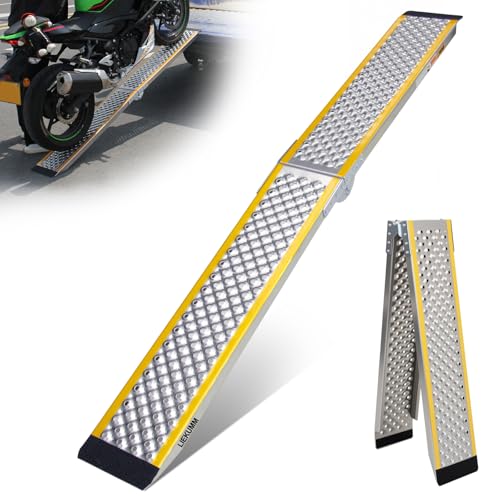 LIEKUMM 1 x 200 cm Auffahrrampe, 300 kg Tragkraft Aluminium Motorrad Rampe Klappbar, Auffahrrampe für Anhänger, ATV, Motorrad, Fahrrad, PKW, Verladerampe für Anhänger