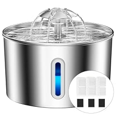 BalimoPet Fontanella per Gatti Acciaio Inox, 2,2L Fontana per Gatti Super Silenzioso, Sistema di Filtraggio Quadruplo, Facile da Pulire, Fontanella Gatto con cavo, 3 Filtri a Carboni Attivi con LED