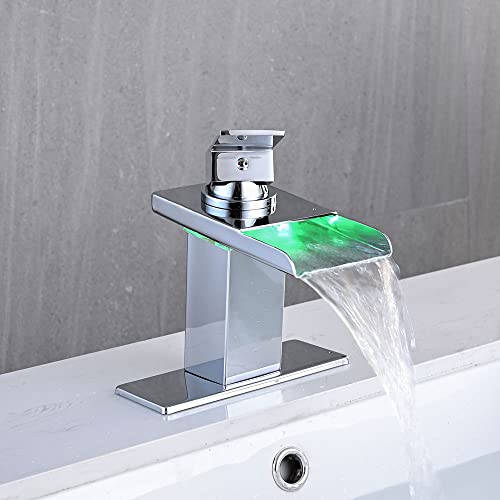 Image of AVSIILE LED Bathroom Sink Faucet, Chrome, Waterfall, Stainless Steel Spout