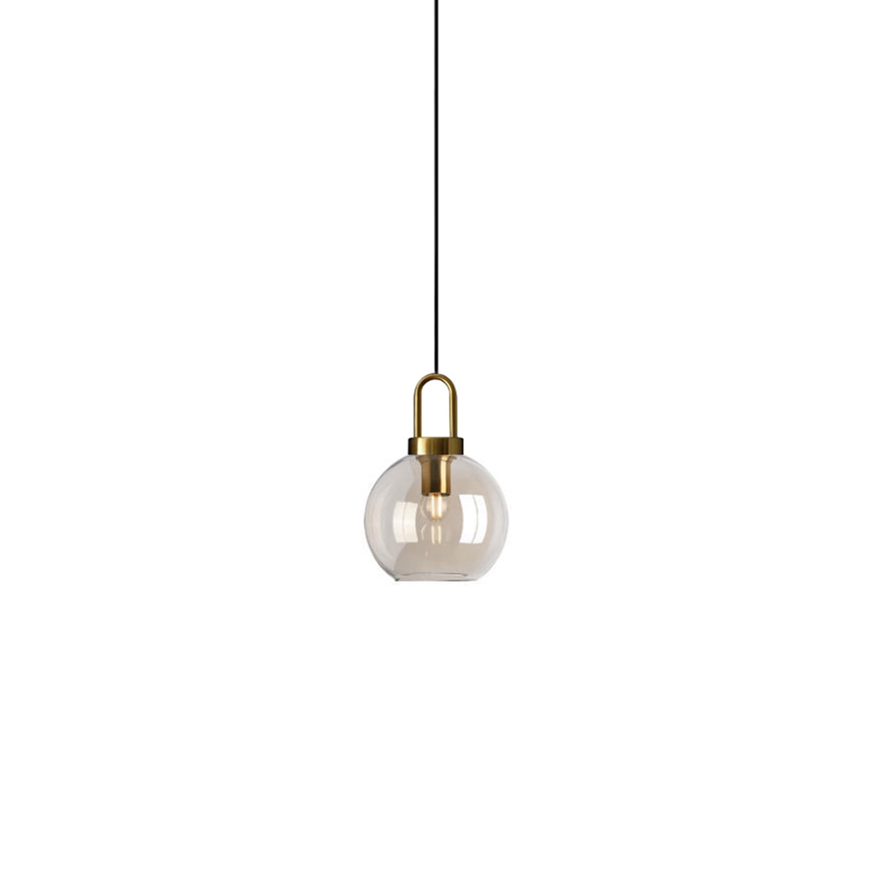 EKSED Amber Glass Pendant Lighting Fixture, Vintage Handheld Brass Lamp Head with E27 Socket for Kitchen Island, Dining Room or Bedroom (B (20CM))