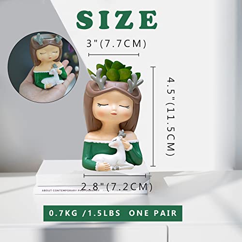 Livfodrm Succulent Plant Pots Indoor, Small Resin Cactus Head Planters With Drainage Holes, Cute Fairy Girl Face Flower Pots For Garden/Home/Office Decor, Gift For Woman #TOP1
