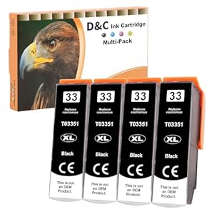 D&C 33XL Druckerpatronen kompatibel mit Epson 33XL Schwarz Patronen für Expression Premium XP-7100 XP-830 XP-530 XP-540 XP-630 XP-645 XP-640 XP-900 XP-635 (4 Schwarz)