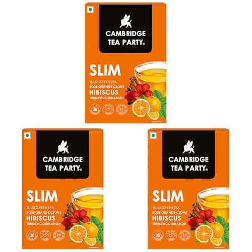 Image of Cambridge Tea Party Slim 30 Tea Bags, Hibiscus Clove Orange Rose Turmeric Cinnamon Tulsi Green Tea (immunity booster with natural vitamins, cleanse, cold relief, weight loss, slim, skin glow)