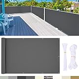 YangAera Balkon Sichtschutz, 50 x 100cm Balkon Abdeckung mit Ösen und Kabelbinder, Blickdichte Wasserfest Windfest und UV-Schutz Balkonverkleidung, für Balkongeländer Terrasse Garten (Dunkelgrau)