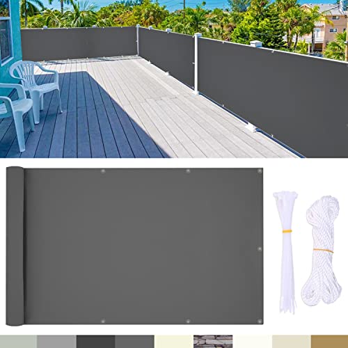 YangArea,Protección visual para balcón, 60x200 cm, cubierta para balcón con ojales y bridas, opaca, resistente al agua, al viento y a los rayos UV, terraza, jardín (gris oscuro) Cover